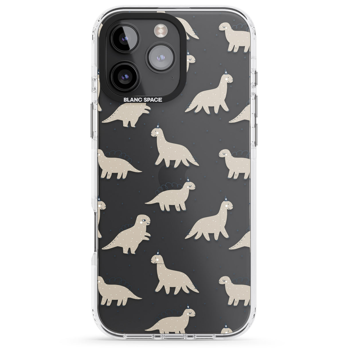 iPhone 16 Pro Max Adorable Dinosaurs Pattern (Clear) Black Impact Phone Case