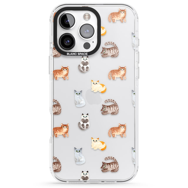 iPhone 16 Pro Max Cute Cat Pattern - Clear Black Impact Phone Case