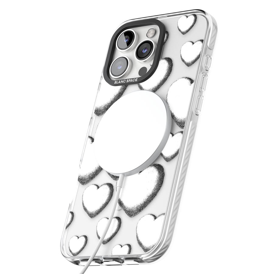 Hand-Drawn Hearts Impact Magsafe Phone Case for iPhone 16 Pro, iPhone 16 Pro Max