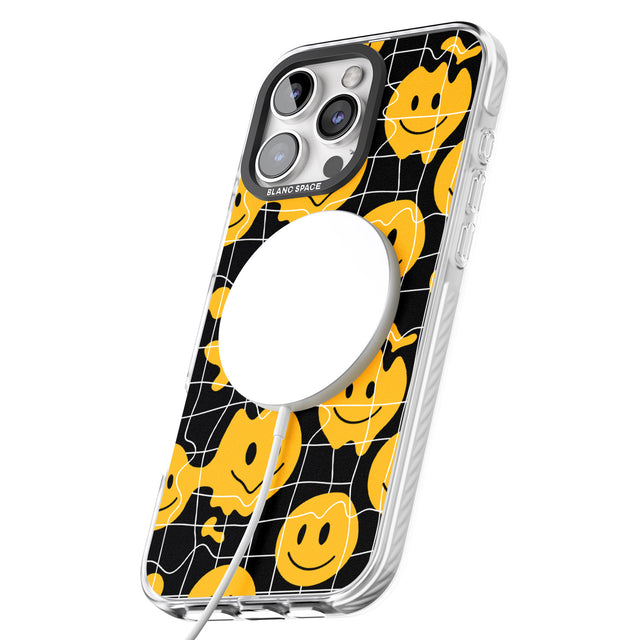 iPhone 16 Pro Max Acid Face Grid Pattern Black Impact Phone Case