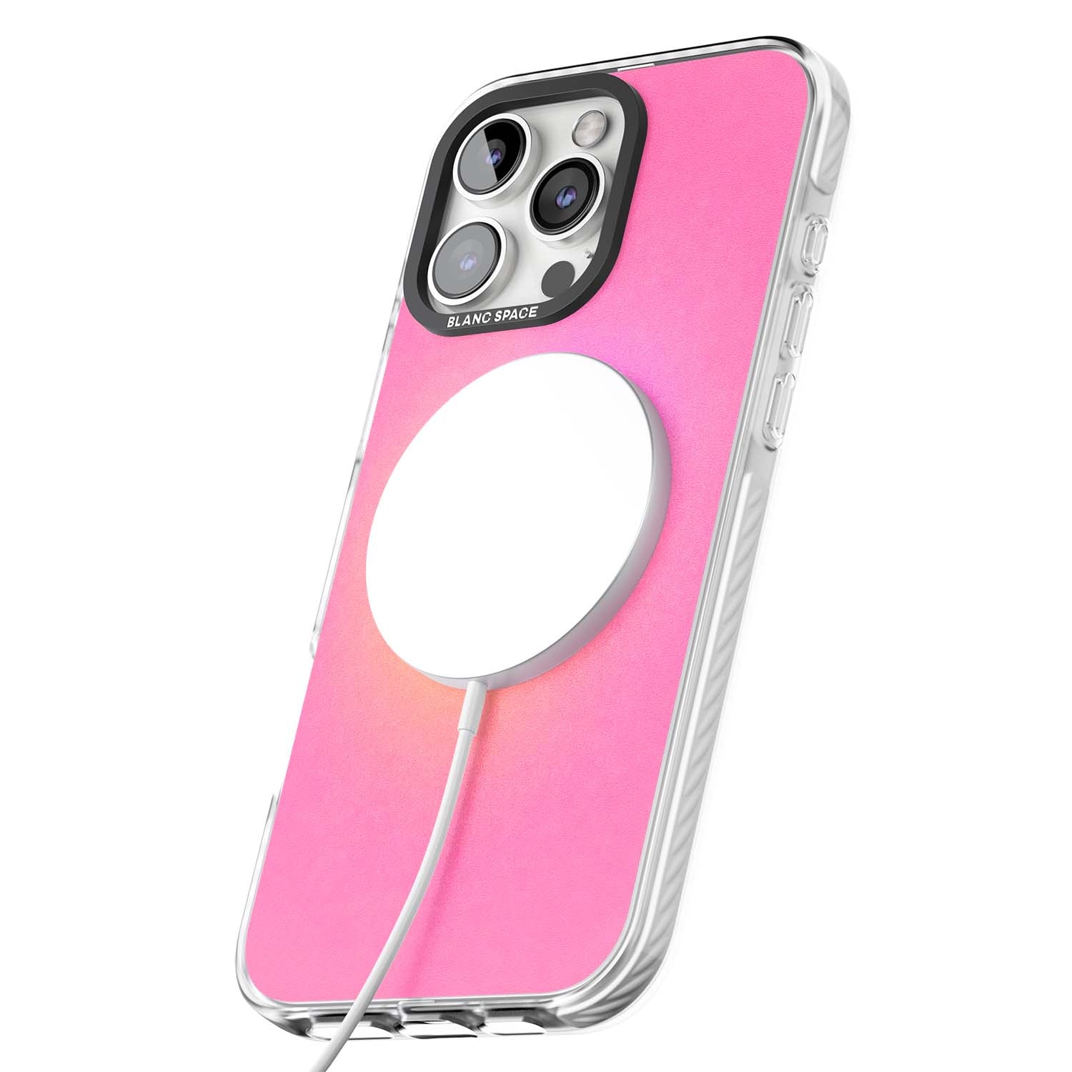 Peace Over Perfection quote iPhone case featuring a dreamy pink aura gradient and delicate white affirmation text | Impact Magsafe case for iPhone 16 Pro, iPhone 16 Pro Max