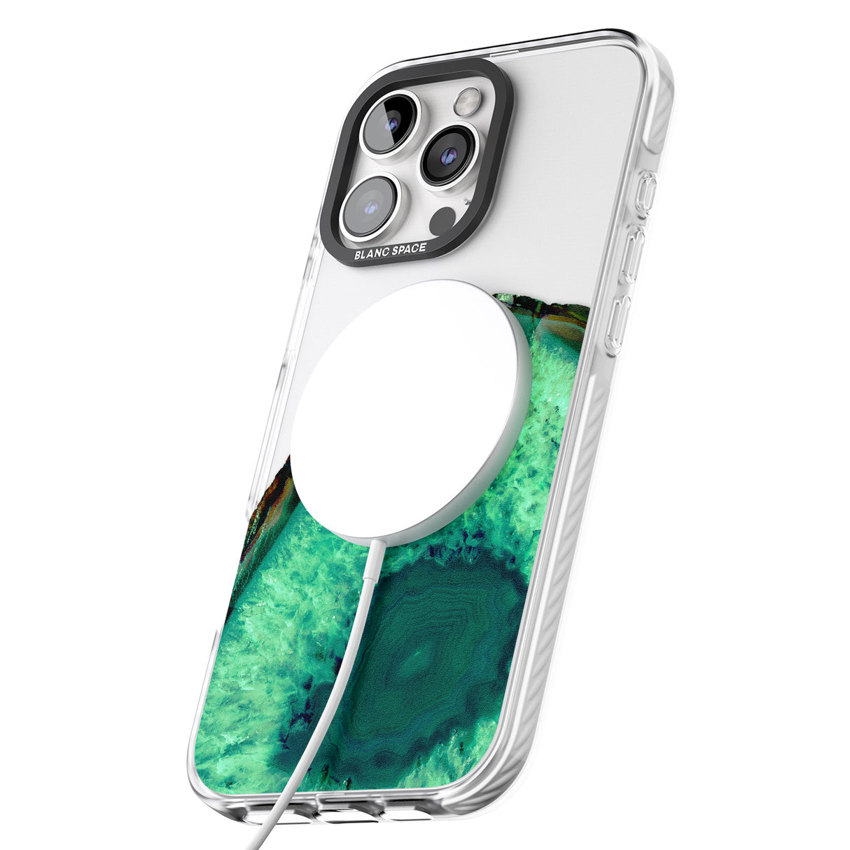 iPhone 16 Pro Max Emerald Green Gemstone Crystal Clear Design Black Impact Phone Case