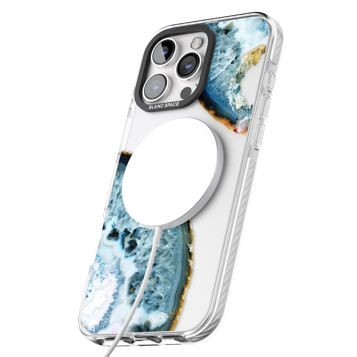 iPhone 16 Pro Max Blue, White & Yellow Agate Gemstone Black Impact Phone Case