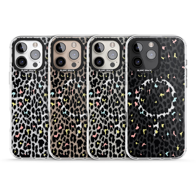 iPhone 16 Pro Max Mixed Pastels Leopard Print - Transparent Black Impact Phone Case