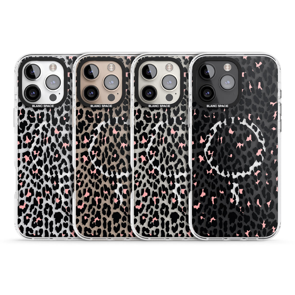 iPhone 16 Pro Max Light Pink Leopard Print - Transparent Black Impact Phone Case