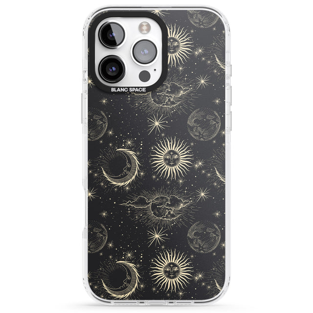 iPhone 16 Pro Max Large Suns, Moons & Clouds Astrological Black Impact Phone Case