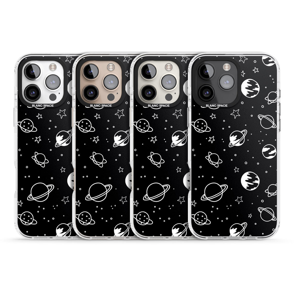 iPhone 16 Pro Max Cosmic Outer Space Design White on Black Black Impact Phone Case