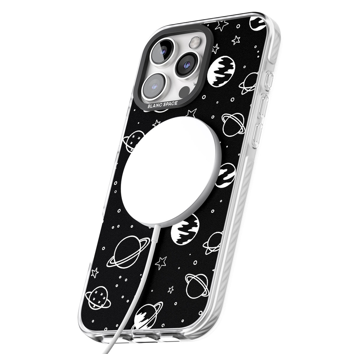 iPhone 16 Pro Max Cosmic Outer Space Design White on Black Black Impact Phone Case