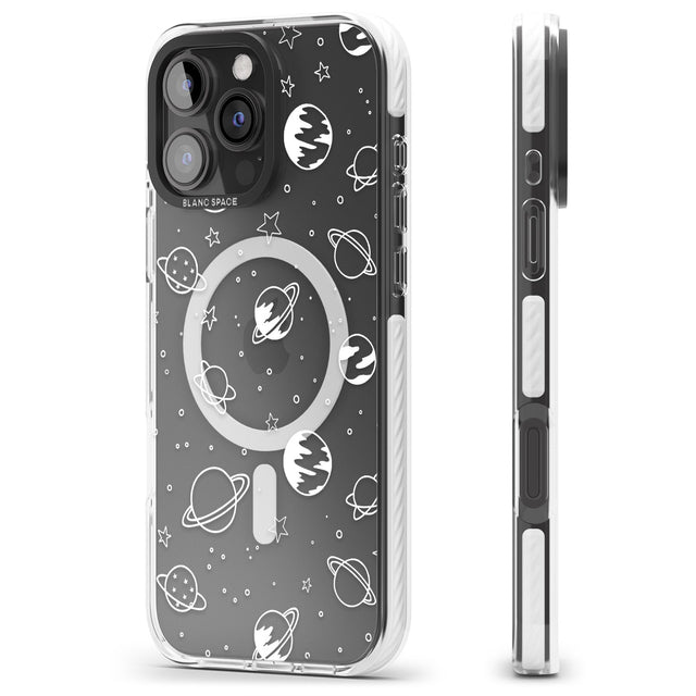 iPhone 16 Pro Max Cosmic Outer Space Design White on Clear Black Impact Phone Case