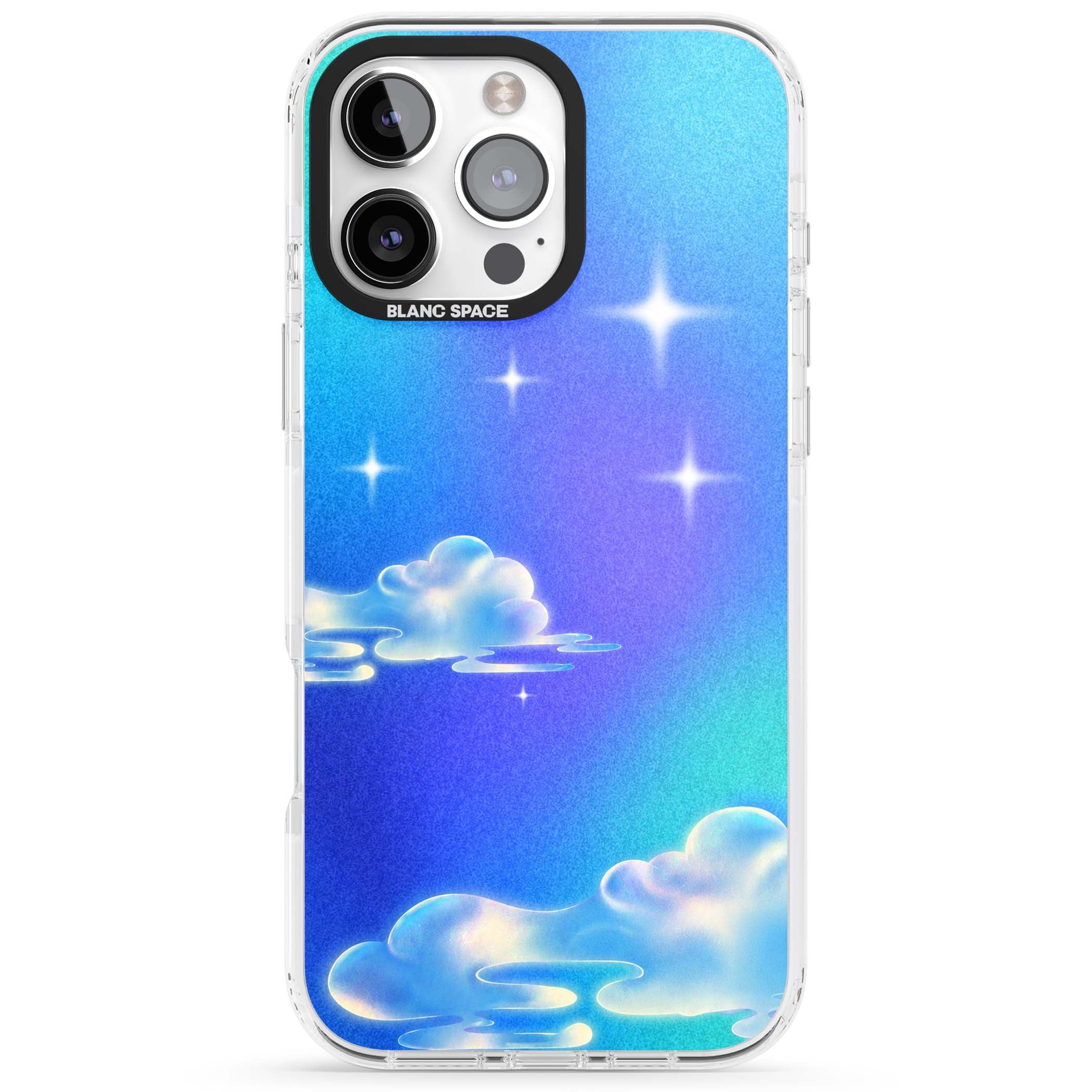 Aurora celestial iPhone case featuring dreamy iridescent clouds, sparkling stars and pastel blue purple sky | Impact Magsafe case for iPhone 16 Pro, iPhone 16 Pro Max