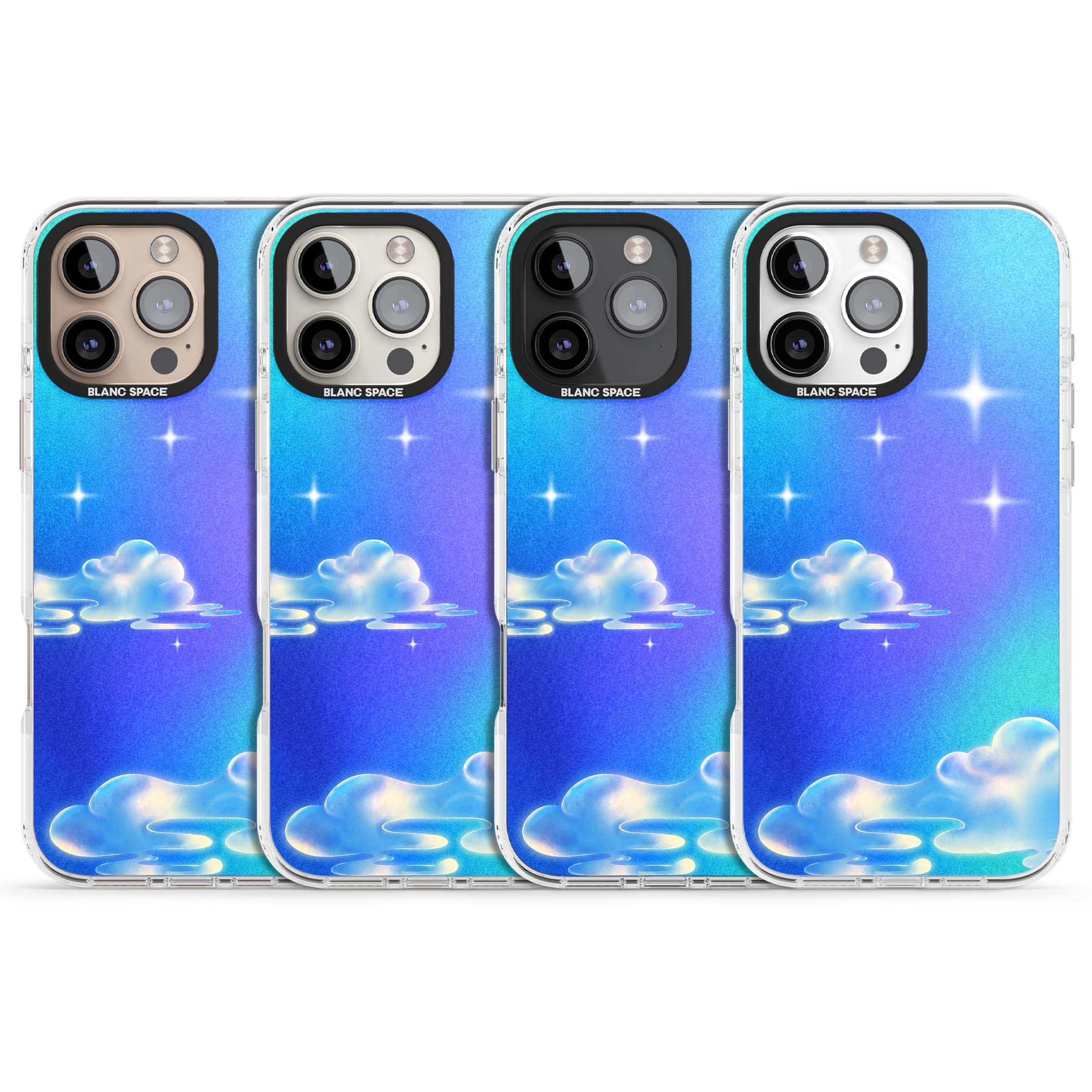 Aurora celestial iPhone case featuring dreamy iridescent clouds, sparkling stars and pastel blue purple sky | Impact Magsafe case for iPhone 16 Pro, iPhone 16 Pro Max