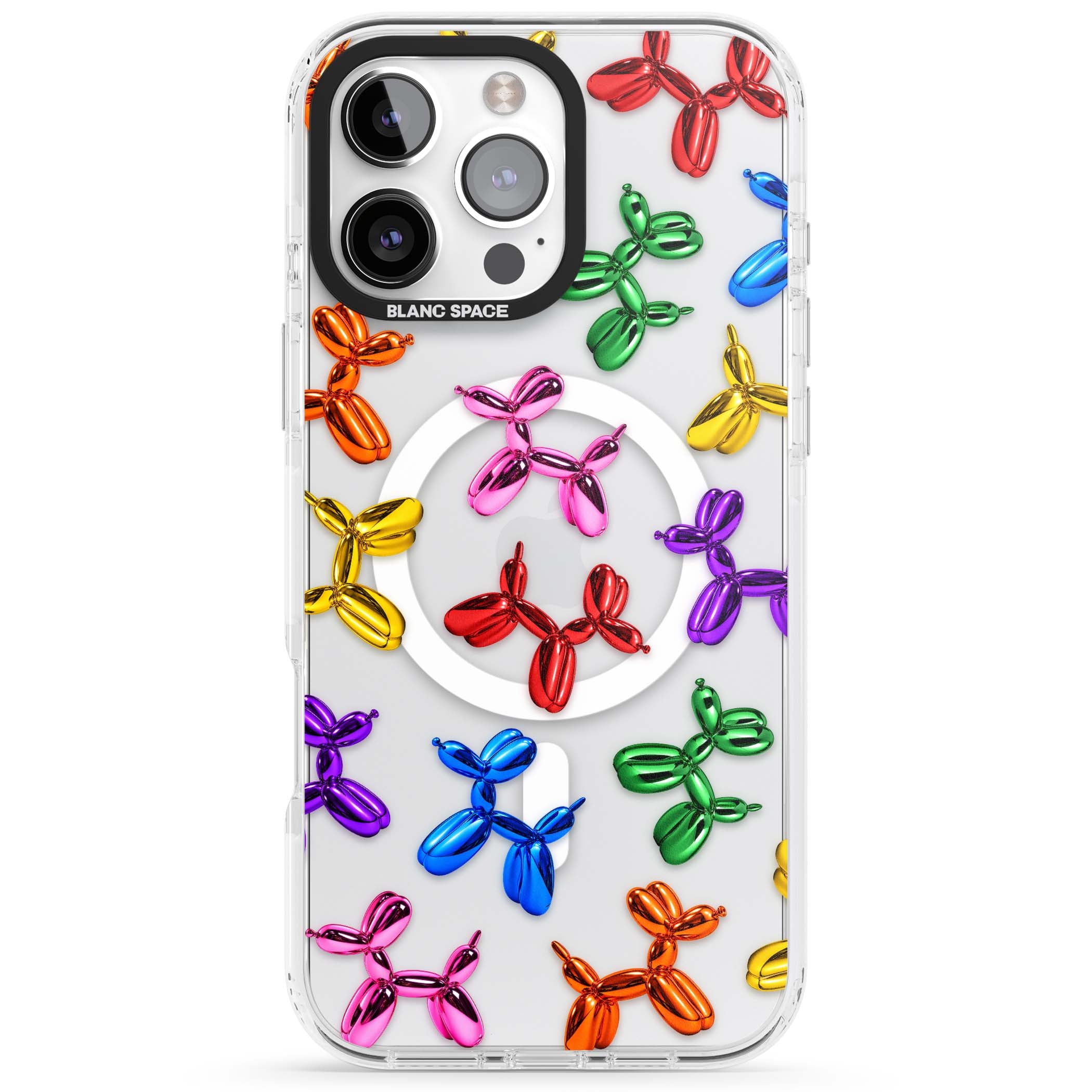 Balloon Dogs pop art iPhone case featuring rainbow chrome balloon dogs in Jeff Koons style | Impact Magsafe case for iPhone 16 Pro, iPhone 16 Pro Max