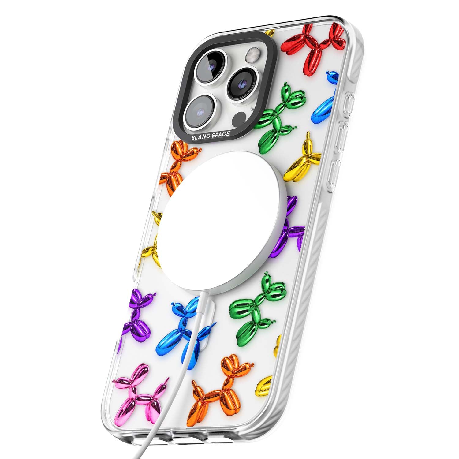 Balloon Dogs pop art iPhone case featuring rainbow chrome balloon dogs in Jeff Koons style | Impact Magsafe case for iPhone 16 Pro, iPhone 16 Pro Max