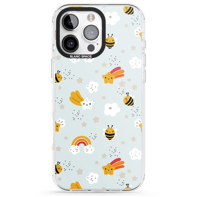 iPhone 16 Pro Max Sweet As Honey Patterns: Bees & Rainbows Black Impact Phone Case