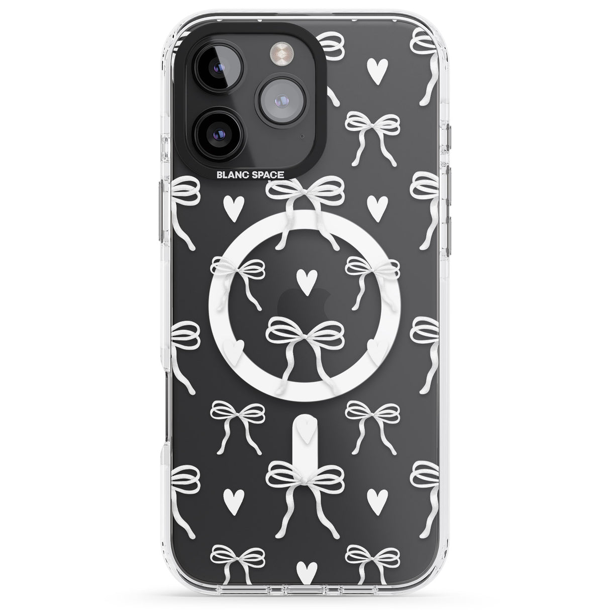 iPhone 16 White Bows & Hearts Clear Impact Phone Case