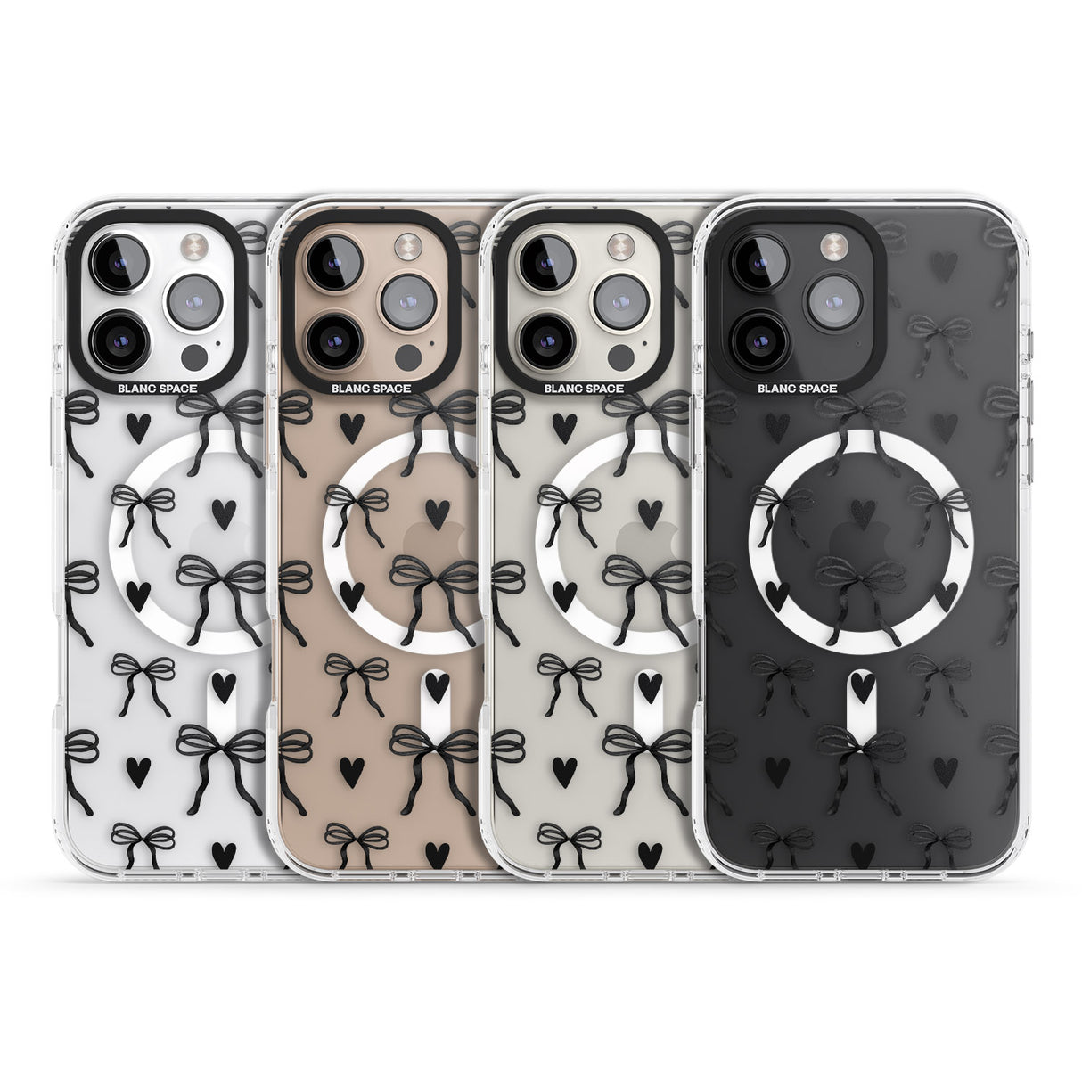 iPhone 16 Black Bows & Hearts Clear Impact Phone Case