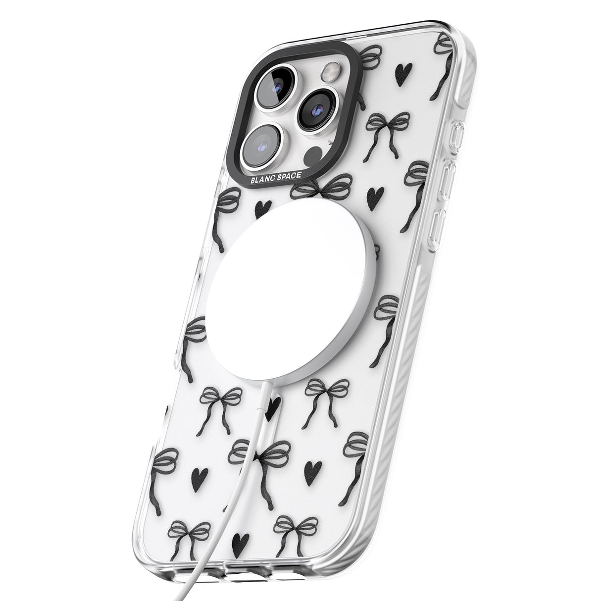 iPhone 16 Black Bows & Hearts Clear Impact Phone Case