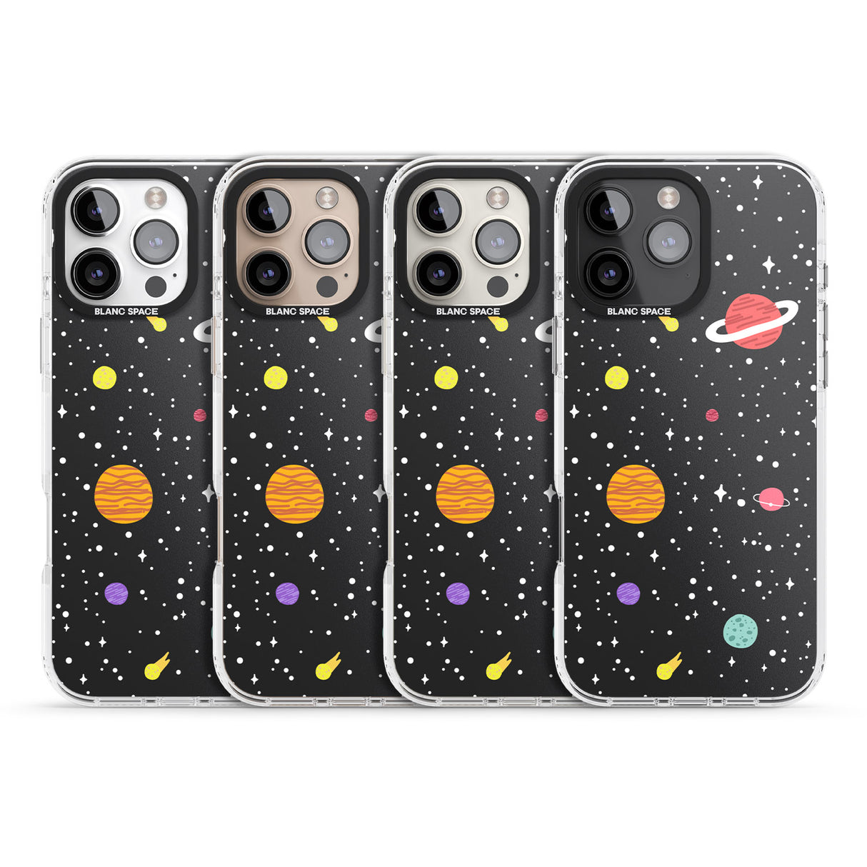 iPhone 16 Pro Max Cute Cartoon Planets Black Impact Phone Case