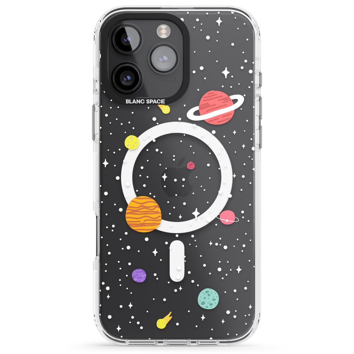 iPhone 16 Pro Max Cute Cartoon Planets (Clear) Black Impact Phone Case