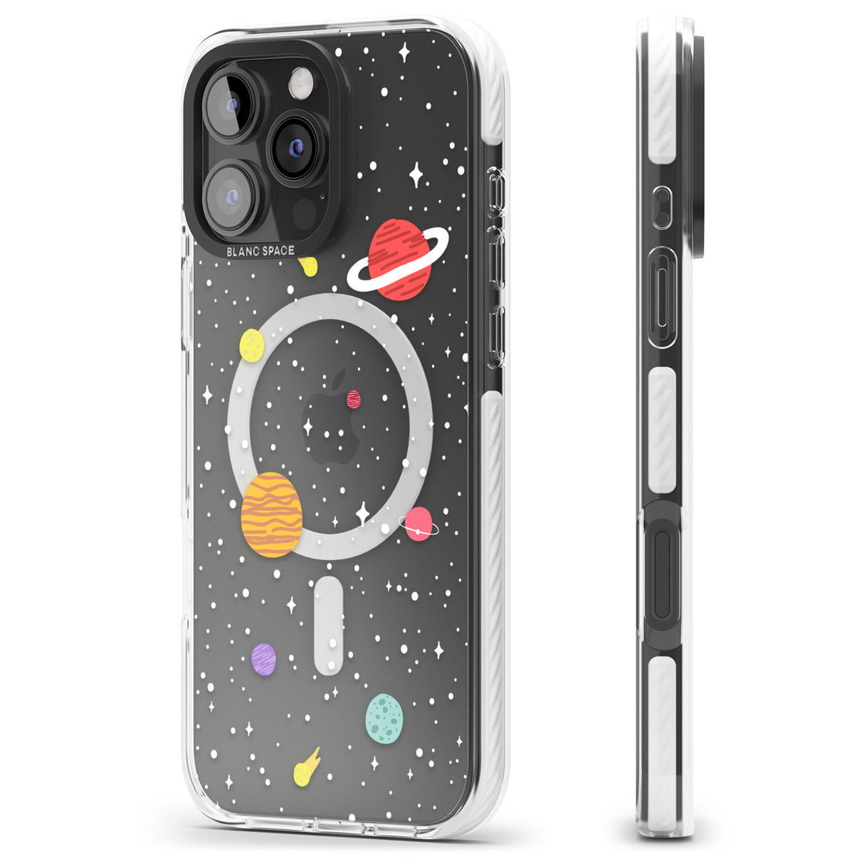 iPhone 16 Pro Max Cute Cartoon Planets (Clear) Black Impact Phone Case