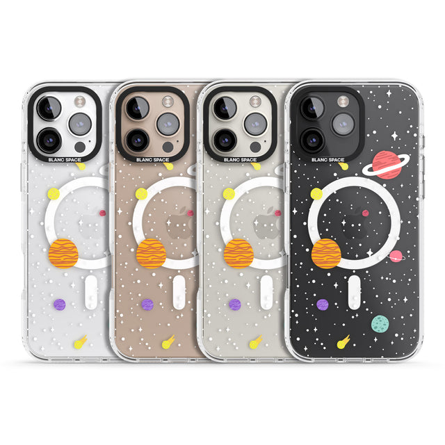 iPhone 16 Pro Max Cute Cartoon Planets (Clear) Black Impact Phone Case