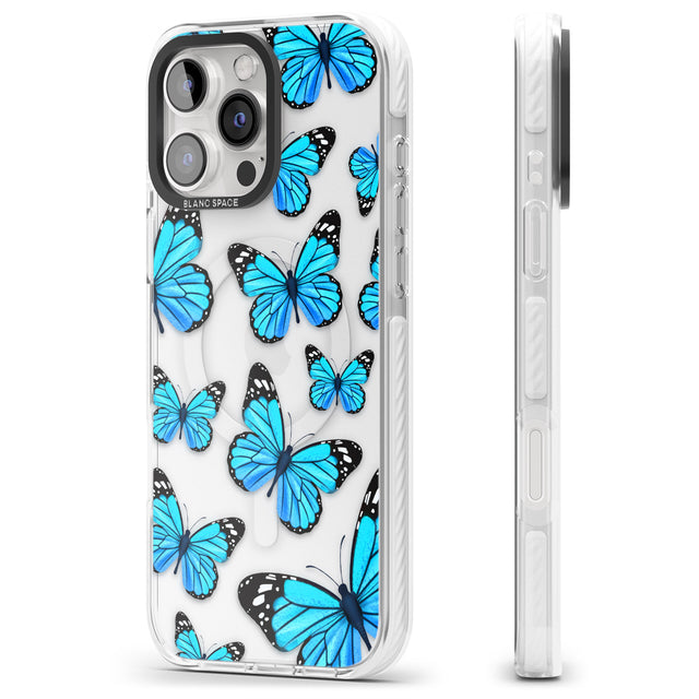 iPhone 16 Pro Max Blue Butterflies Black Impact Phone Case