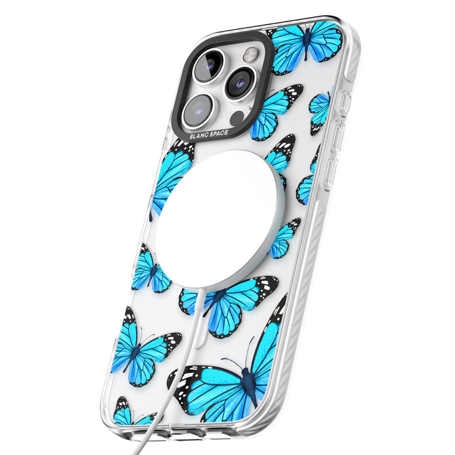 iPhone 16 Pro Max Blue Butterflies Black Impact Phone Case