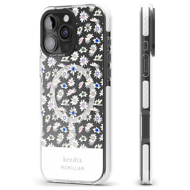 iPhone 16 Pro Max Personalised Grey & White Daisies Floral Design Black Impact Phone Case