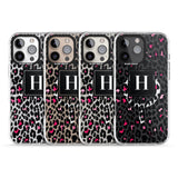 iPhone 16 Pro Max Personalised Pink Monogram Leopard Spots Black Impact Phone Case