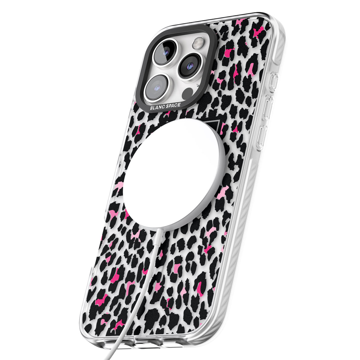 iPhone 16 Pro Max Personalised Pink Monogram Leopard Spots Black Impact Phone Case