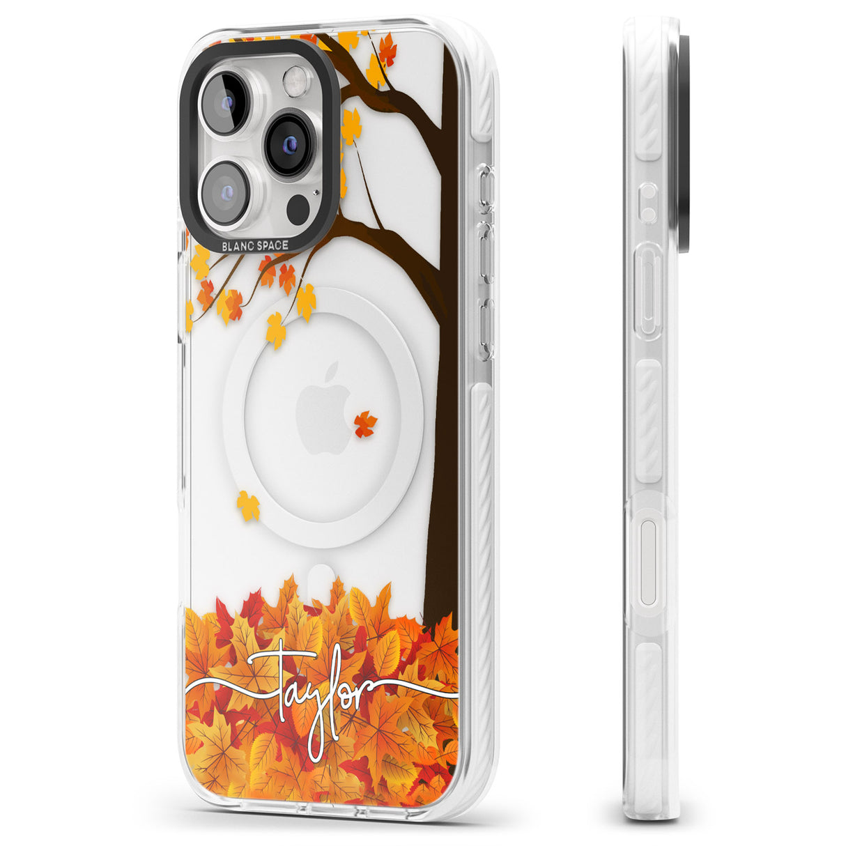 iPhone 16 Pro Max Personalised Autumn Leaves Black Impact Phone Case