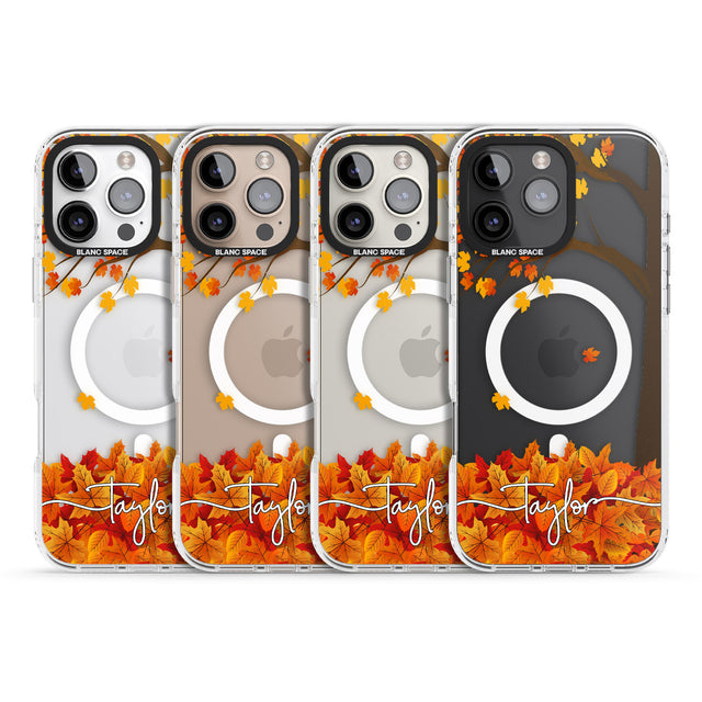 iPhone 16 Pro Max Personalised Autumn Leaves Black Impact Phone Case