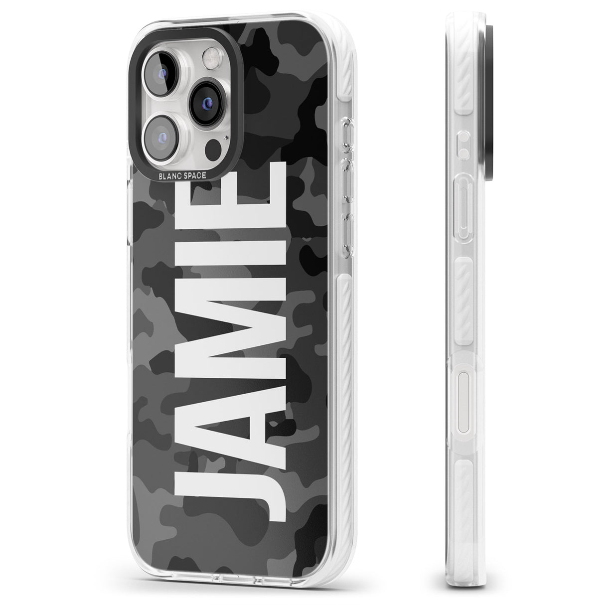 iPhone 16 Pro Max Personalised Vertical Name Black Camouflage Black Impact Phone Case