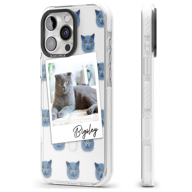 iPhone 16 Pro Max Personalised English Blue Cat Photo Black Impact Phone Case