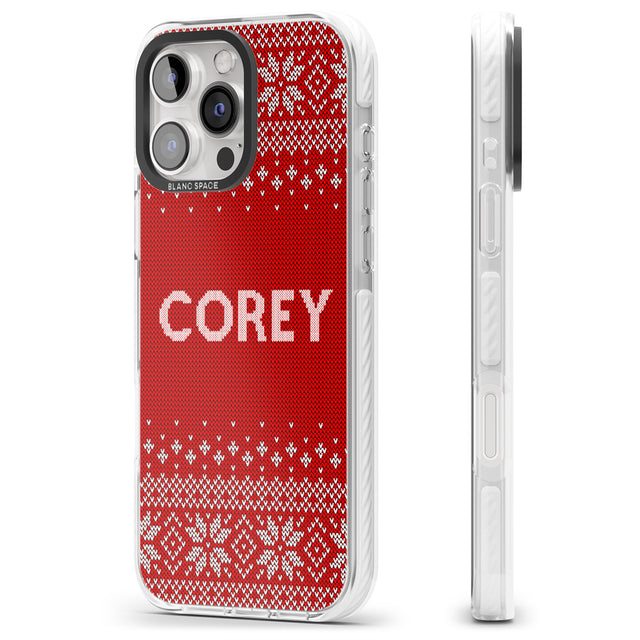 iPhone 16 Pro Max Personalised Red Christmas Knitted Jumper Black Impact Phone Case