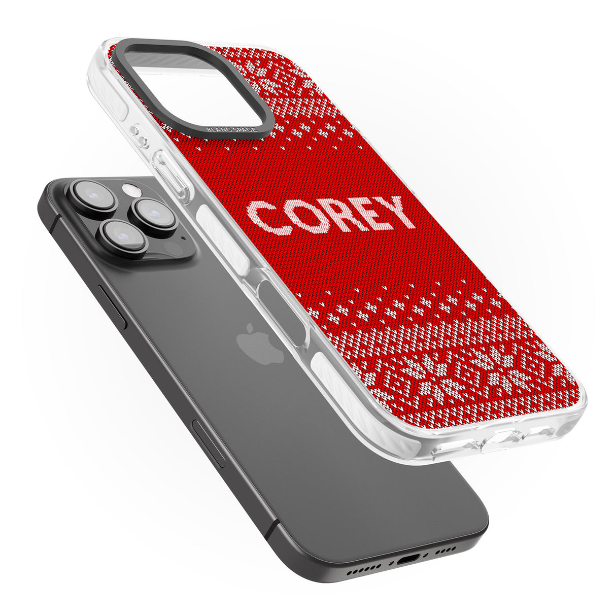 iPhone 16 Pro Max Personalised Red Christmas Knitted Jumper Black Impact Phone Case