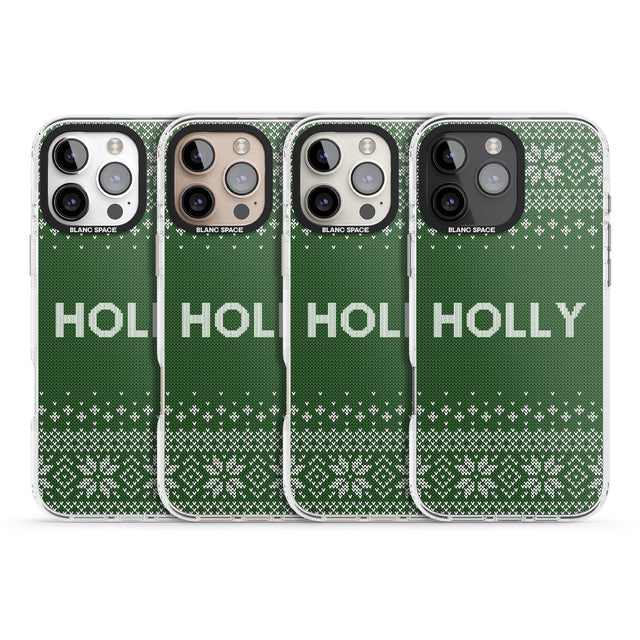 iPhone 16 Pro Max Personalised Green Christmas Knitted Jumper Black Impact Phone Case