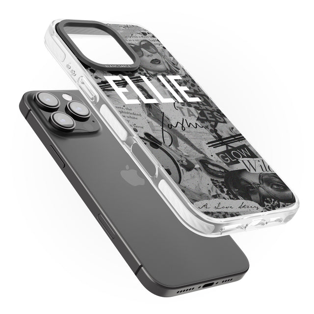 iPhone 16 Pro Max Personalised Grey Scale Fashion Collage Black Impact Phone Case