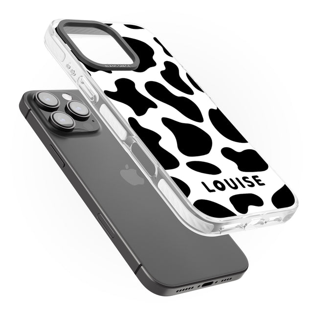 iPhone 16 Pro Max Personalised Cow Print Black Impact Phone Case