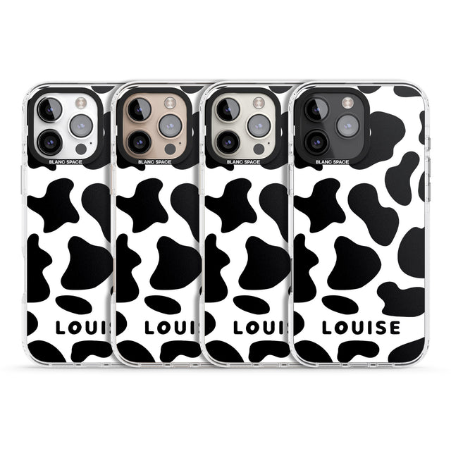 iPhone 16 Pro Max Personalised Cow Print Black Impact Phone Case