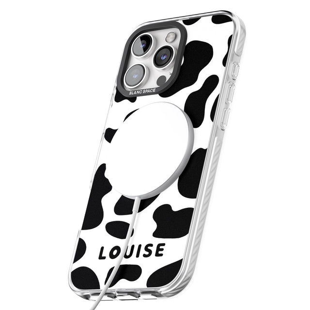 iPhone 16 Pro Max Personalised Cow Print Black Impact Phone Case