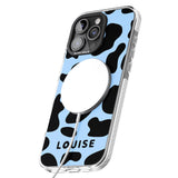 iPhone 16 Pro Max Personalised Blue and Black Cow Print Black Impact Phone Case