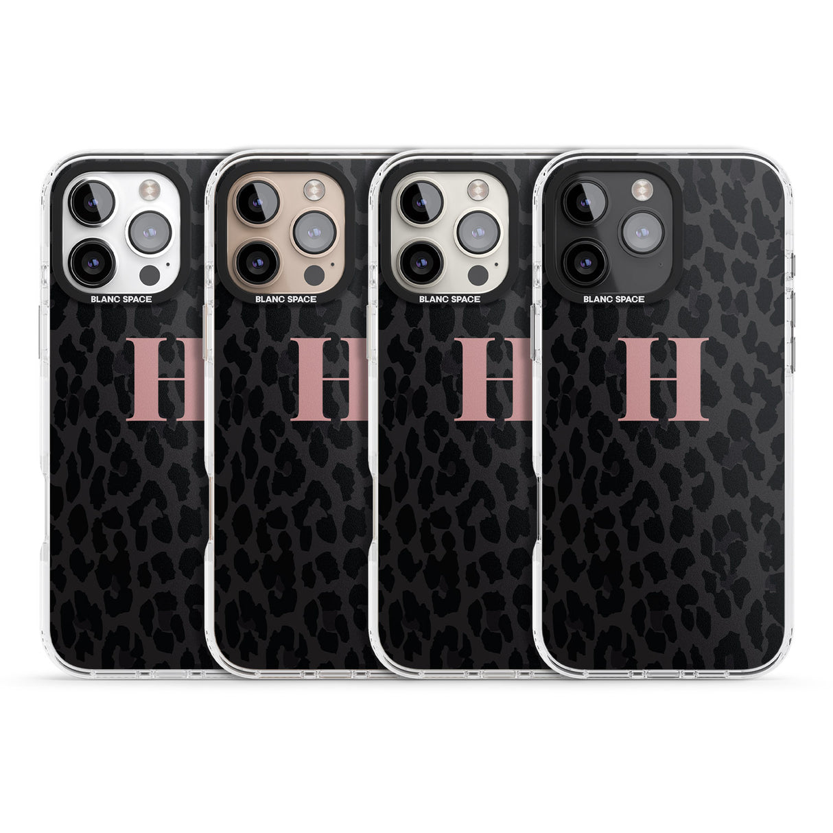 iPhone 16 Pro Max Personalised Small Pink Leopard Monogram Black Impact Phone Case