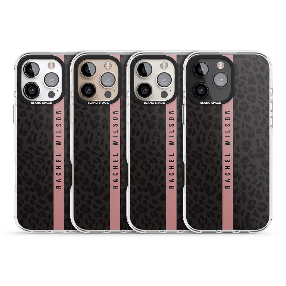 iPhone 16 Pro Max Personalised Pink Stripe Leopard Pattern Black Impact Phone Case