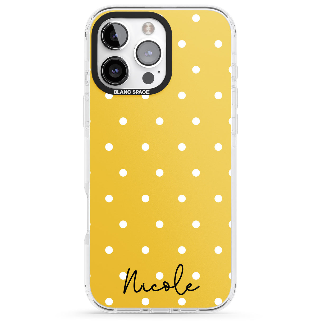 iPhone 16 Pro Max Personalised Yellow Polka Dot Black Impact Phone Case