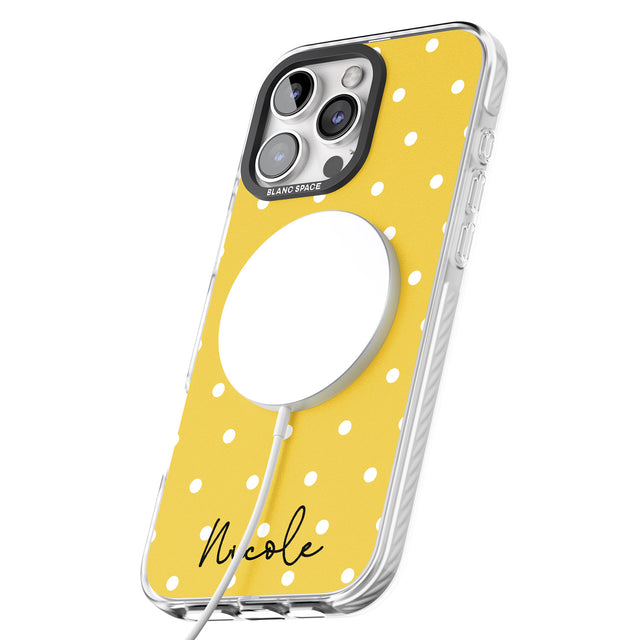 iPhone 16 Pro Max Personalised Yellow Polka Dot Black Impact Phone Case