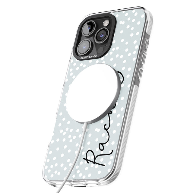 iPhone 16 Pro Max Personalised Vertical Cursive & Dots Black Impact Phone Case