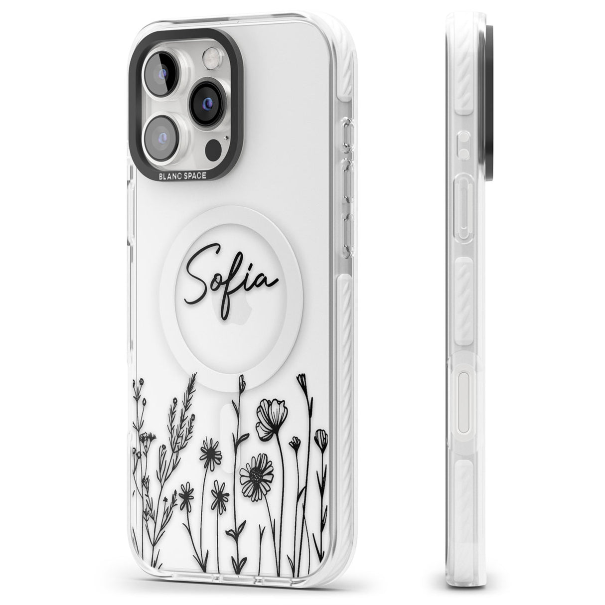 Personalised Black Wildflowers Impact Magsafe Phone Case for iPhone 16 Pro, iPhone 16 Pro Max