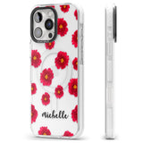 iPhone 16 Pro Max Personalised Red Peonies & Cursive Black Impact Phone Case