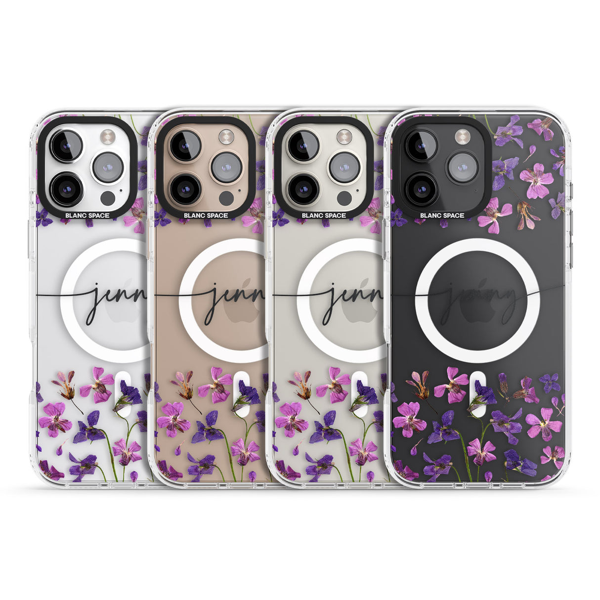 iPhone 16 Pro Max Personalised Purple Violets Black Impact Phone Case